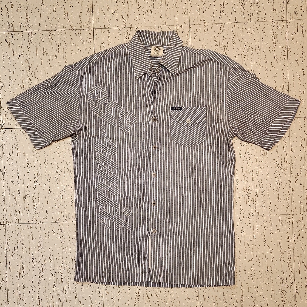 G-Unit Stripe Button Down Short Sleeve Spell Out Casual Dress Shirt Vintage Y2K